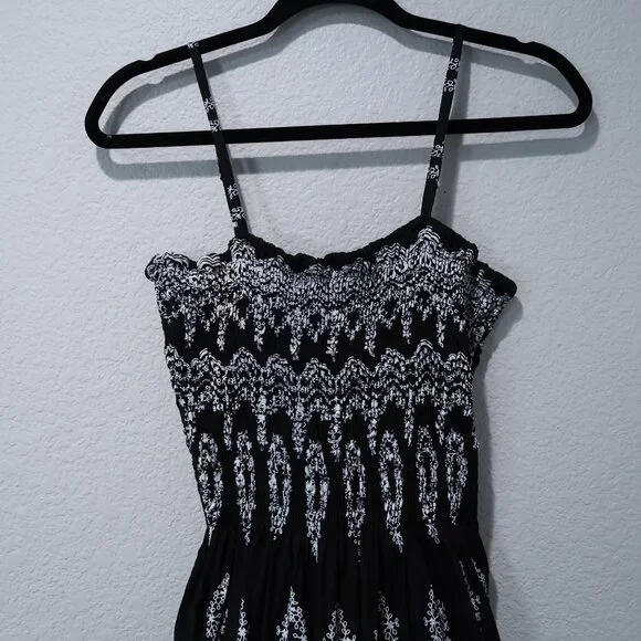 Dress Midi Womens Smocked Tank Top Sleeveless Black White A Line Summer S/M - Picture 4 of 12